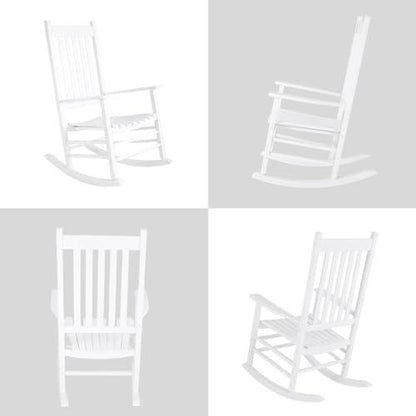 MAMIZO Wooden Rocking Chair Outdoor with High Back,Rocking Chair Indoor Oversized Easy to Assemble for Garden,Lawn, Balcony, Backyard,Porch,Wooden Rocking Chair,Porch Rocker（White） - CookCave