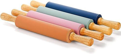 Yopay 4 Pack Silicone Rolling Pin for Baking, Non Stick Large 17 Inch Roller with Wood Handle for Tortillas Dough, Pizza, Pie, Pastries, Pasta, Cookies, Good Grips, Easy to Wash - CookCave