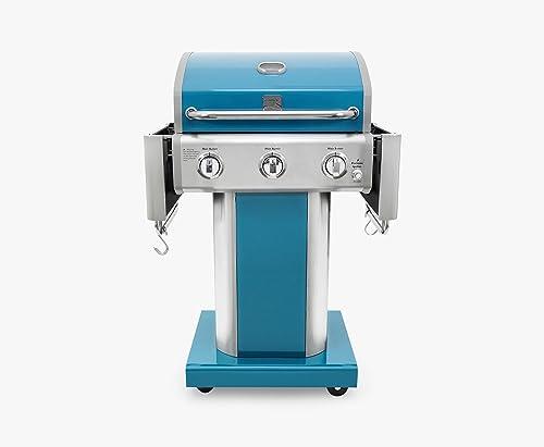 Kenmore 3-Burner Outdoor BBQ Grill | Liquid Propane Barbecue Gas Grill with Folding Sides, PG-A4030400LD-TL, Pedestal Grill with Wheels, 30000 BTU, Teal - CookCave