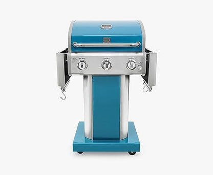 Kenmore 3-Burner Outdoor BBQ Grill | Liquid Propane Barbecue Gas Grill with Folding Sides, PG-A4030400LD-TL, Pedestal Grill with Wheels, 30000 BTU, Teal - CookCave