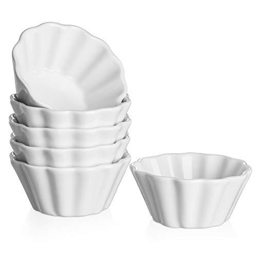 DOWAN Ramekins 6 oz, Creme Brulee Ramekins oven safe, Flower-Shaped Porcelain Ramekins for Baking Pudding, Souffle Dish, Custard Cups Dipping Sauce Bowls, Set of 6, White - CookCave