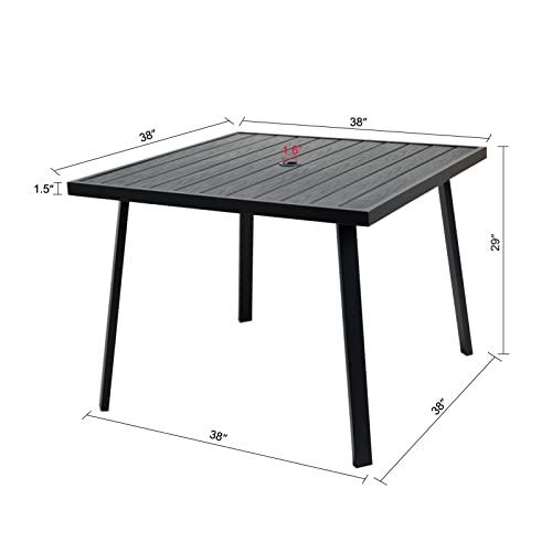 C-Hopetree Outdoor Dining Table with Umbrella Hole for Outside Patio, Metal, Square, Black - CookCave