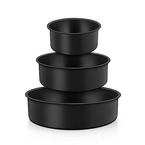 TeamFar Cake Pan, 4'' / 6''/ 8'' Round Baking Tier Pan Set, with Non-Stick Coating Stainless Steel Core, for Steaming Serving, Healthy & Heavy-Duty, Release Easily & Easy Clean, Set of 3, Black - CookCave