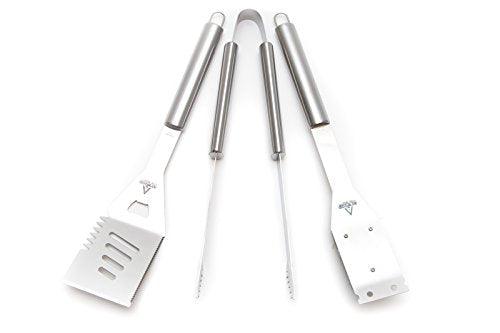 Barbecue Grill Set - 20% Thicker Heavy Duty Stainless Steel Grill Accessories – 3 Piece Grilling Tool Set - 17 inches Long Spatula Tongs Wire Brush & Free Nylon Carrying Bag - CookCave