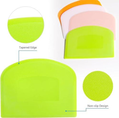 CEWIFO Dough Cutter Bench Scraper for Baking, 5 PCs BPA Free PE Plastic Flexible Bowl Scraper, Food-safe Plastic Dough Scraper for Bread Cake Dough Fondant Icing (White, Green, Orange, Blue, Pink) - CookCave