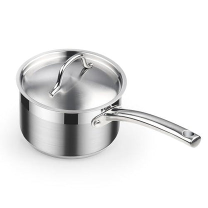 Cooks Standard Saucepan with Lid 18/10 Stainless Steel, 2-Quart Professional Sauce pot Mini Milk Pan, Oven Safe 500℉, Compatible with All Stovetops - CookCave