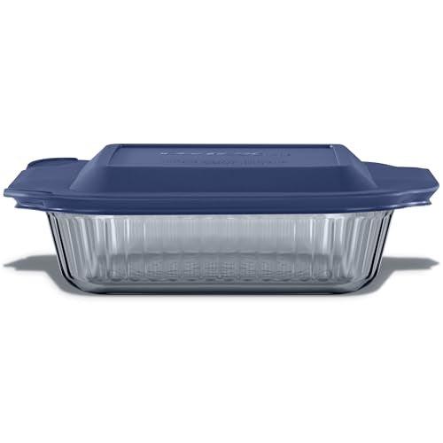 Pyrex Sculpted Tinted (8x8) Glass Baking Dish with BPA-Free Lid, Oblong Bakeware Glass Pan For Casserole & Lasagna, Dishwasher, Freezer, Microwave and Pre-Heated Oven Safe, Smoke - CookCave