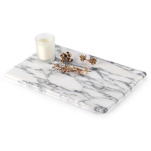 Koville Luxury Italian Natural Marble Cutting Board for Kitchen Pastry Bread Macaron Display, 12" x 8" Real Stone Slab Marble Cheese Board for Counter, Bathroom Perfume Tray Candle Plate (Arabescato) - CookCave