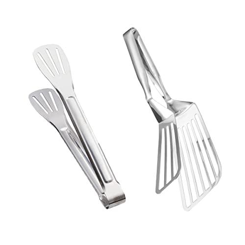 2PCS 304 Stainless Steel Cooking Tongs Clip Steak Fish Turner Multifunctional Tongs for Bread Hamburger BBQ Frying Pancake Egg Pies Pizza - CookCave