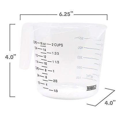 Terbold 3pc Measuring Cup Set in Clear Plastic with Long Handles - 1 Cup, 2 Cup, 1 Quart Sizes - CookCave