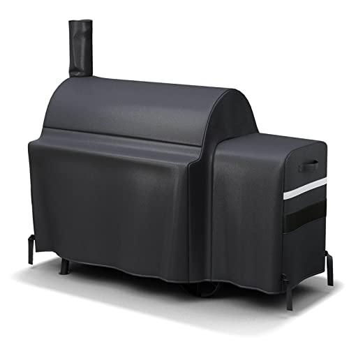 Grisun Grill Cover for Oklahoma Joe's Longhorn Offset Smoker, Anti-UV Waterproof Offset Smoker Cover for Oklahoma Joe's 13201747-50, Heavy-Duty 600 D Polyester, Black (70" L x 60" H x 40" W) - CookCave