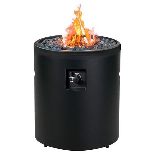 Four Seasons Courtyard 23 Inch 50,000 BTU Round Outdoor Portable Gas Fire Pit Backyard Fireplace with Blue Glass Lava Rocks and Cover, Black - CookCave