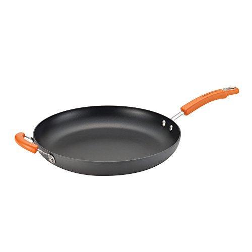 Rachael Ray Brights Hard Anodized Nonstick Frying Pan / Fry Pan / Hard Anodized Skillet with Helper Handle - 14 Inch, Gray - CookCave