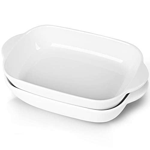 LEETOYI Ceramic Small Baking Dish, Porcelain 2-Piece Rectangular Bakeware with Double Handle, Baking Pans for Cooking and Cake Dinner 7.5"×5 (White) - CookCave