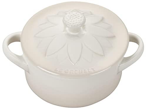 Le Creuset Stoneware Mini Round Cocotte with Flower Lid, 8oz., Meringue - CookCave