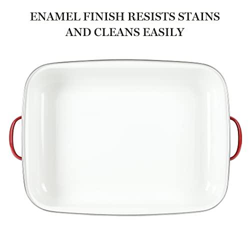 Martha Stewart Thayer 18" Enamel on Steel Roaster Pan w/Stainless Steel Rack - Red - CookCave