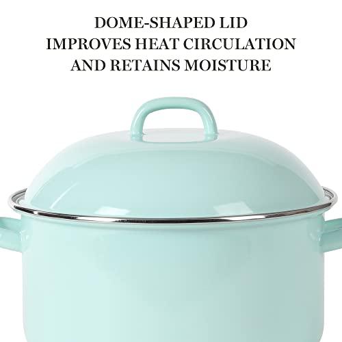 Martha Stewart Thayer 6.4-Quart Enamel On Steel Scratch Resistant Dutch Oven w/Lid - Martha Blue, Induction Safe - CookCave