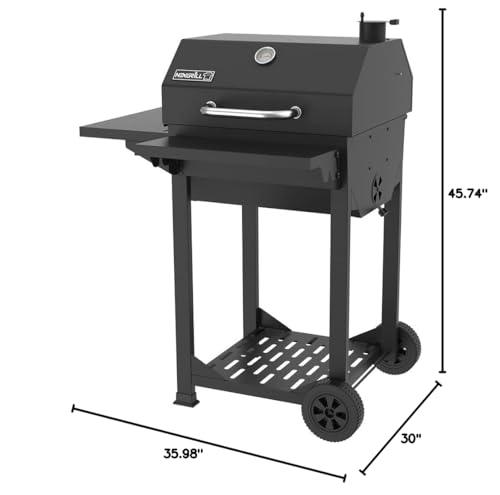 Nexgrill Premium Charcoal BBQ Grill, 22 inches Barbecue Grill, Charcoal Barrel, Outdoor Cooking, Side shelf, For Camping Patio Backyard, Black - CookCave