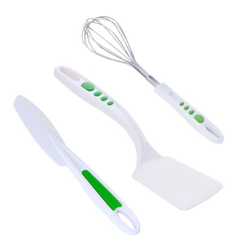 Curious Chef 3-Piece Baking Tool Set for Kids and Toddlers, Stainless Steel Whisk, Nylon Frosting Spreader and Cookie Turner, Real Kitchen Kit - CookCave