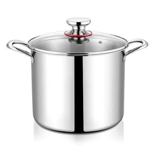 Onader 10 Quart Stock Cooking Pot Tri-Ply Stainless Steel Stockpot Soup Pot with Lid - CookCave