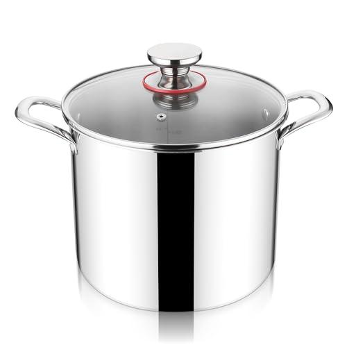 Herogo 12 QT Stock Pot, Tri-ply 18/10 Stainless Steel Cooking Pot with Lid, 12 Quart Large Metal Pasta Pot for Cooking Chicken Soup, Big Stockpot for Induction Gas Electric Stove, Dishwasher Safe - CookCave