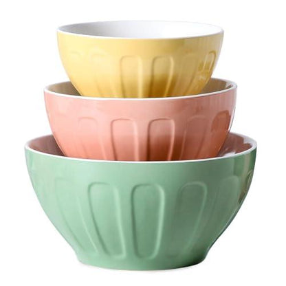 Lareina Ceramic Mixing Bowls for Kitchen, 3-Piece Large Colorful Serving Bowls, 3.13/1.68/1.18 Qt Deep Microwaveable Nesting Bowl, Stackable and Functional, Ideal Gift - CookCave