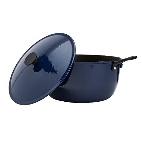 Mason Craft & More Cast Iron Lite-Enameled Pre Seasoned Non-Stick Induction Oven Safe Ultra Durable, 8 Quart Enameled Cast Iron Lite Dutch Oven (Cobalt Blue) - CookCave