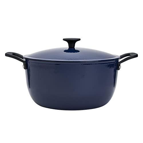 Mason Craft & More Cast Iron Lite-Enameled Pre Seasoned Non-Stick Induction Oven Safe Ultra Durable, 8 Quart Enameled Cast Iron Lite Dutch Oven (Cobalt Blue) - CookCave