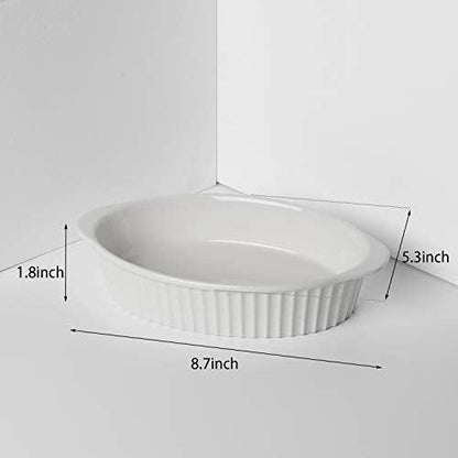 LEETOYI Porcelain Small Oval Au Gratin Pans,Set of 2 Baking Dish Set for 1 or 2 person servings, Bakeware with Double Handle for Kitchen and Home,(White) - CookCave