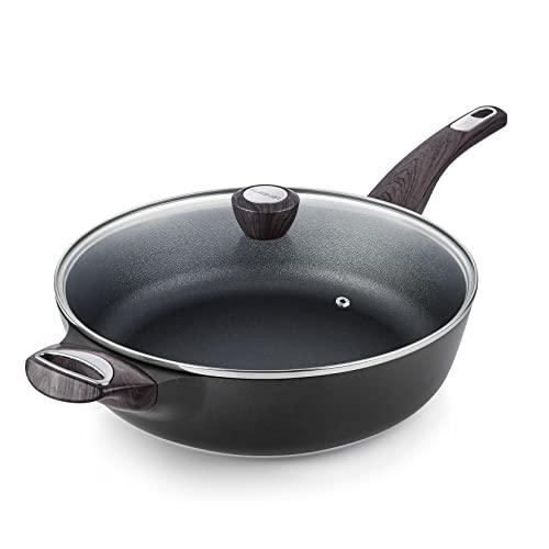 SENSARTE Nonstick Deep Frying Pan, 12 Inch Large Skillet Pan, Induction Cookware, 5Qt Non Stick Saute Pan with Lid, Non Toxic Cooking Pan with Helper Handle, Healthy, PFOA PFOS APEO Free, Black - CookCave