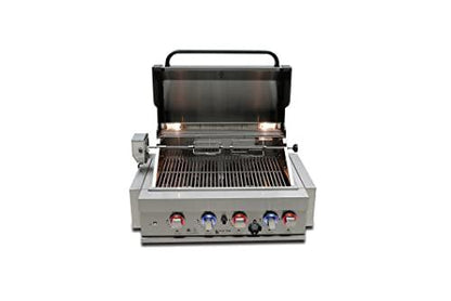 Mont Alpi MABi400 32-Inch 4-Burner 63000 BTU Stainless Steel Built-In Outdoor Kitchen Backyard Patio Barbecue Propane Gas Island Grill w/Infrared Rear Burner + Rotisserie Kit & Weather Cover - CookCave