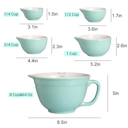 Sweejar Porcelain Mixing Bowl with Scale, Ceramic Serving Container for Kitchen, Nesting Bowl with Handle, Using for Baking, Prepping, Cooking, Lead-Free, Set of 5(White) - CookCave