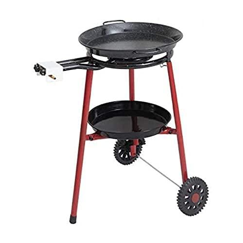 Mabel Home Paella Pan + Paella Burner and Stand Set on Wheels + Complete Paella Kit for up to 14 Servings - 15.75 inch Gas Burner + 18 inch Enamaled Steel Paella Pan - CookCave