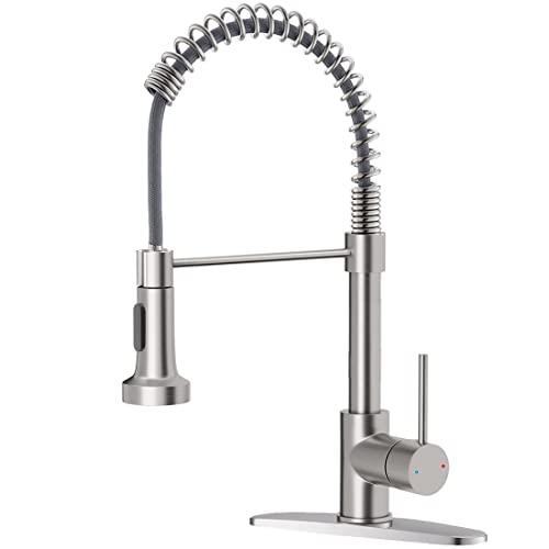 OWOFAN Kitchen Faucet with Pull Down Sprayer Brushed Nickel Stainless Steel Single Handle Pull Out Spring Sink Faucets 1 Or 3 Hole Dual Function for Farmhouse Camper Laundry Utility Rv Wet Bar - CookCave