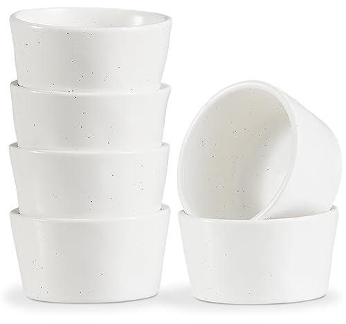 ONEMORE 6oz Creme Brulee Ramekins Set of 6 - Oven Safe Ceramic Small Custard Cups for Single Serving - Speckled, Matte Glaze, Microwave & Dishwasher Safe, Farmhouse - Creamy White - CookCave