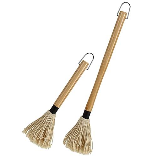 Amosfun 2Pcs BBQ Basting Mops Sauce Brushes, Cotton Fiber Brush and Wood Handle Dish Mop For Roasting or Grilling Kitchen Supply - CookCave