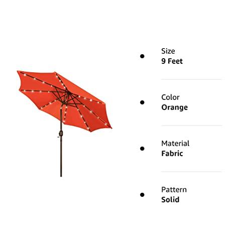 Blissun 9 ft Solar Umbrella, 32 LED Lighted Patio Umbrella, Table Market Umbrella, Outdoor Umbrella for Garden, Deck, Backyard, Pool and Beach (Orange) - CookCave