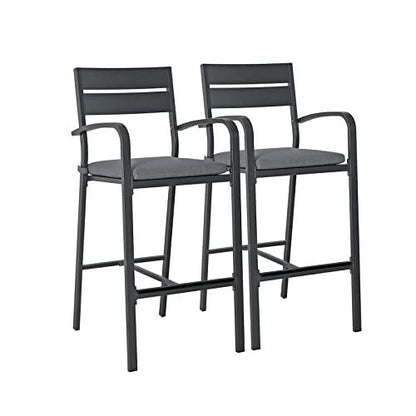 Soleil Jardin Outdoor Bar Stools Set of 2 All-Weather Aluminum Barstools Bar Height Patio Chairs with Cushions for Backyard Balcony Pool, Dark-Grey - CookCave