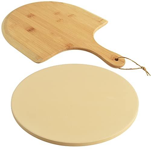 homEdge Pizza Stone Set, Heavy Duty Round Cordierite Baking Stone for Bread, Pizza, Thermal Shock Resistant Cooking Stone with Bamboo Pizza Peel Paddle for Oven and Grill-12 Inches (Diameter) - CookCave