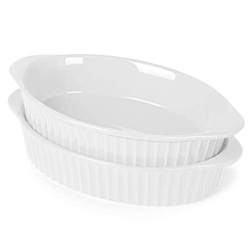 LEETOYI Porcelain Small Oval Au Gratin Pans,Set of 2 Baking Dish Set for 1 or 2 person servings, Bakeware with Double Handle for Kitchen and Home,(White) - CookCave