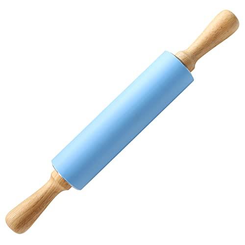 HONGLIDA 15-inch Silicone Rolling Pin for Baking, Stainless Steel Roller, Non-stick Surface and Comfortable Wood Handles - CookCave