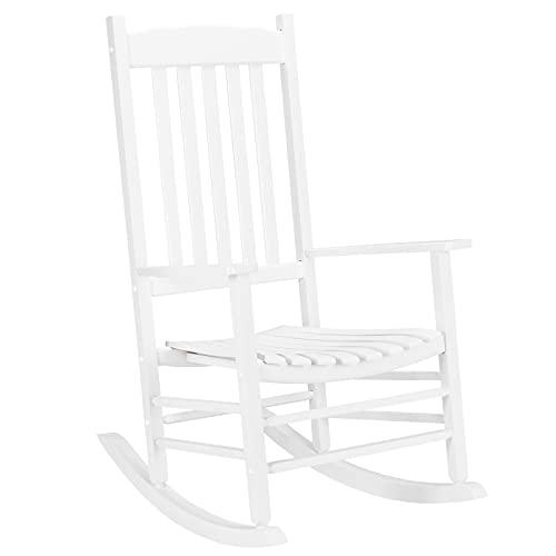 Outvita Outdoor Rocking Chair, Solid Wood High Back Rocker, All Weather Lounge Chair for Porch Patio Fire Pit Garden Backyard Deck Indoor, Wave Shape, White - CookCave