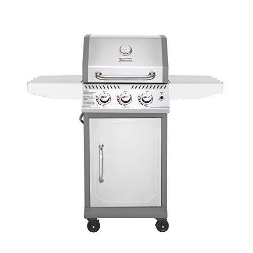 Royal Gourmet GG3001S Stainless Steel 3-Burner Propane Gas Grill, 25,500 BTU Cabinet Style BBQ Gas Grill with Side Tables, Outdoor Cooking Patio Garden Barbecue, Silver - CookCave