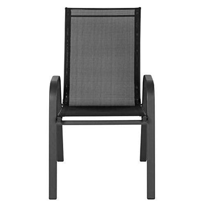 EMMA + OLIVER 4 Pack Black Outdoor Stack Chair with Flex Comfort Material - Patio Stack Chair - CookCave