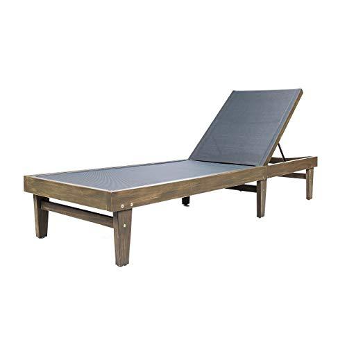 Christopher Knight Home Summerland Outdoor Mesh Chaise Lounge with Acacia Wood Frame, Grey Finish / Dark Grey Mesh - CookCave