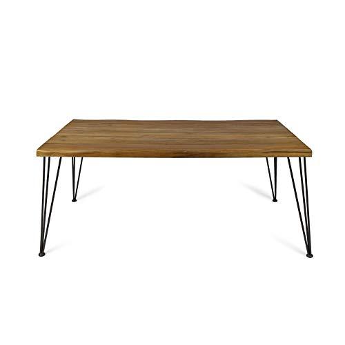 Christopher Knight Home Kama Patio Dining, Rectangular, 72", Acacia Wood Table Top, Rustic Iron Hairpin Legs, Teak Finish, Metal - CookCave