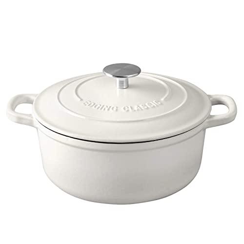 EDGING CASTING Dutch Ovens Enameled Cast Iron Covered 5.5 Quart Dutch Oven with Dual Handle for Bread Baking, White - CookCave