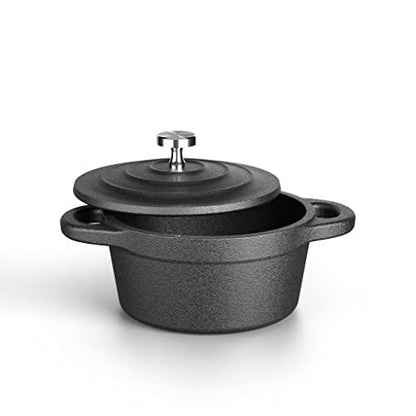 Garlic Roaster Baker, Cast Iron Dutch Oven Pre-Seasoned, Mini Cocotte, 1 Cup Capacity, Black, Ramekin with Lid, for BBQ Grill or Oven, by Bazaar LM-ents (Flat Lid) - CookCave