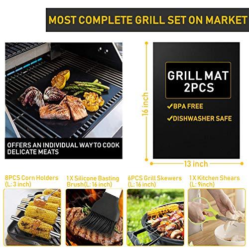 34Pcs BBQ Grill Accessories Tools Set, 16 Inches Stainless Steel Grilling Tools with Carry Bag, Thermometer, Grill Mats for Camping/Backyard Barbecue, Grill Tools Set for Men Women - CookCave