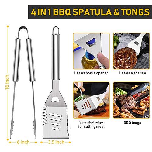 34Pcs BBQ Grill Accessories Tools Set, 16 Inches Stainless Steel Grilling Tools with Carry Bag, Thermometer, Grill Mats for Camping/Backyard Barbecue, Grill Tools Set for Men Women - CookCave